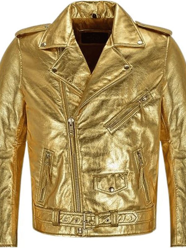 Elegant Gold Leather Jacket for Women