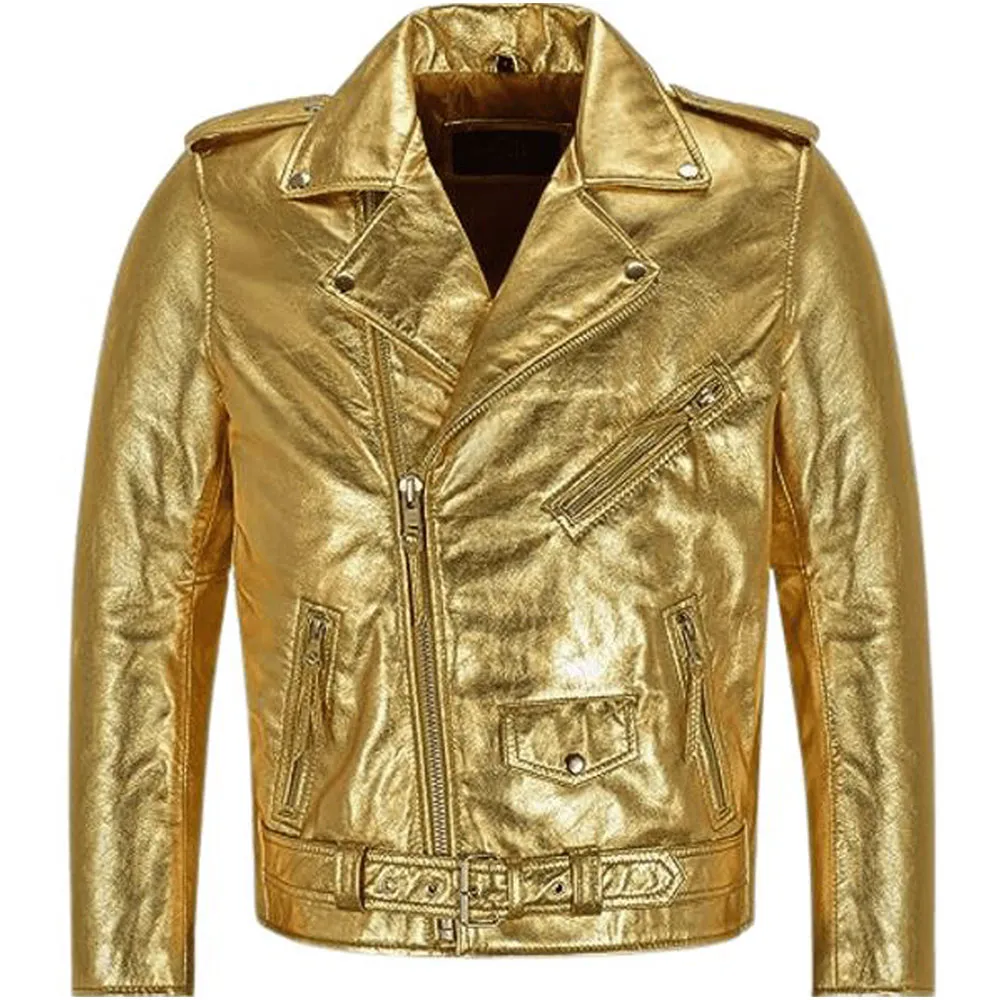 Elegant Gold Leather Jacket for Women