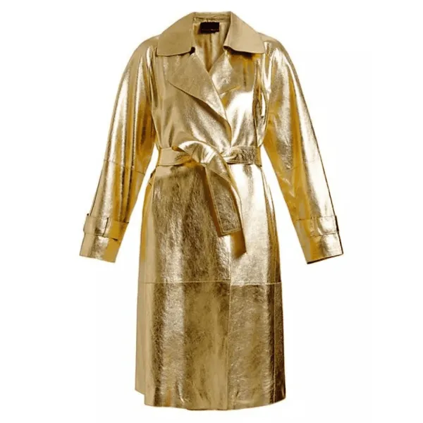 Luxurious Gold Leather Coat For Women - Image 5