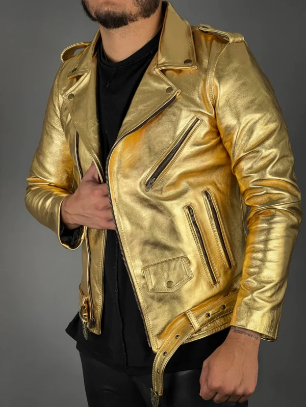 Metallic Gold leather Jacket