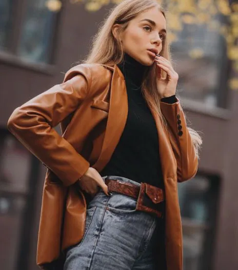 brown leather jacket