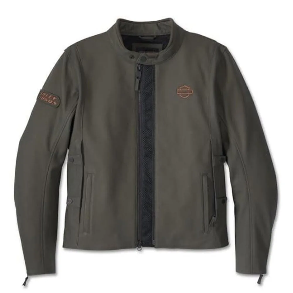 HARLEY DAVIDSON MEN TRIPLE VENT SYSTEM 2.0 LEATHER JACKET BLACK OLIVE