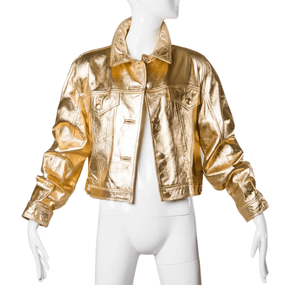 Premium Women Gold Leather Jacket