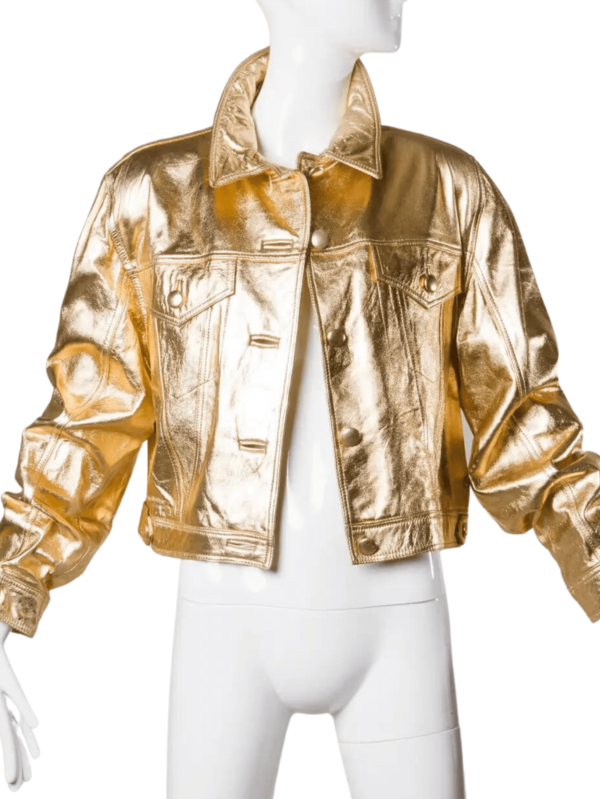 Premium Women Gold Leather Jacket