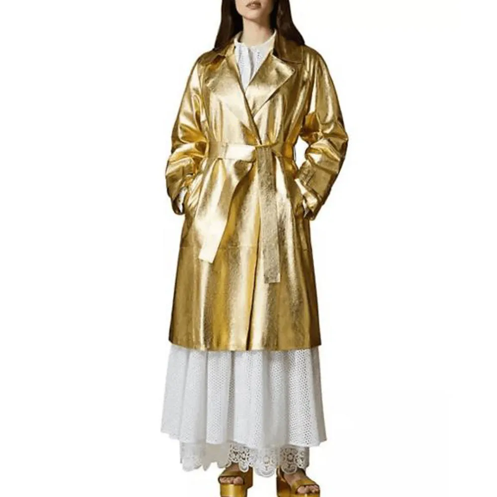 Luxurious Gold Leather Coat For Women