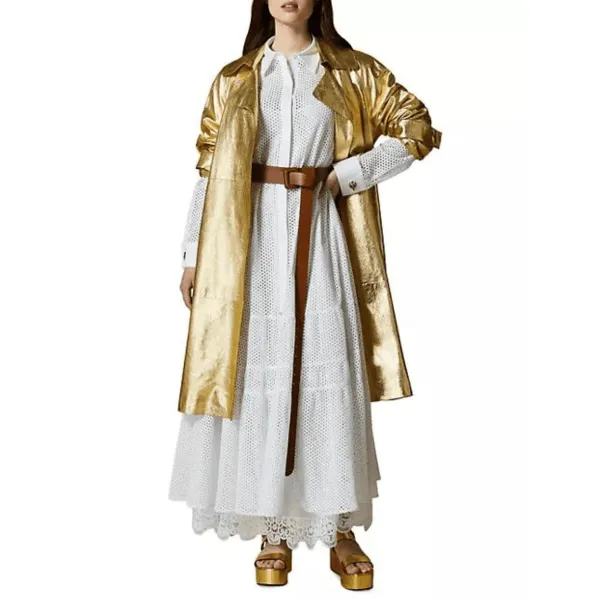 Luxurious Gold Leather Coat For Women - Image 3