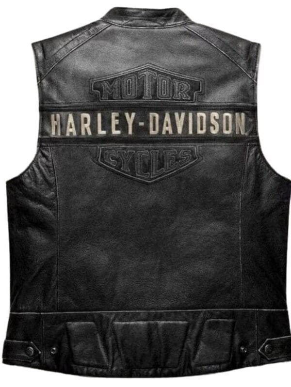 Harley Men's Motorbike Leather Vest back side