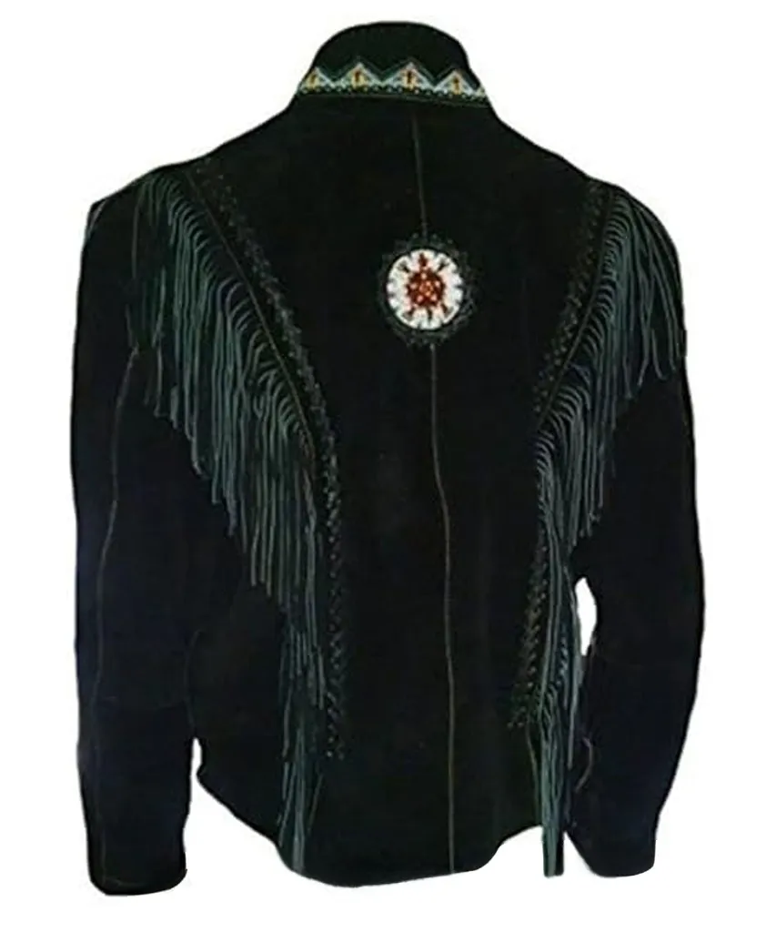 Western Fringe Cowboy Black Leather Jacket - Image 2