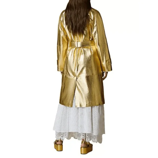 Luxurious Gold Leather Coat For Women - Image 2