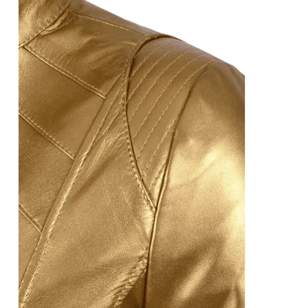 Handcrafted Luxury Gold Leather Jacket Women - Image 2