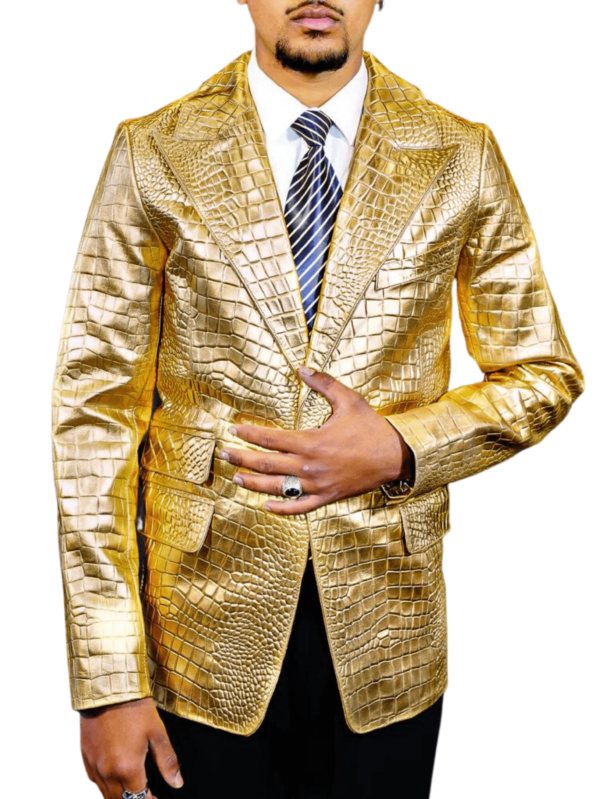 golden leather coat for men - Men Crocodile Leather Coat