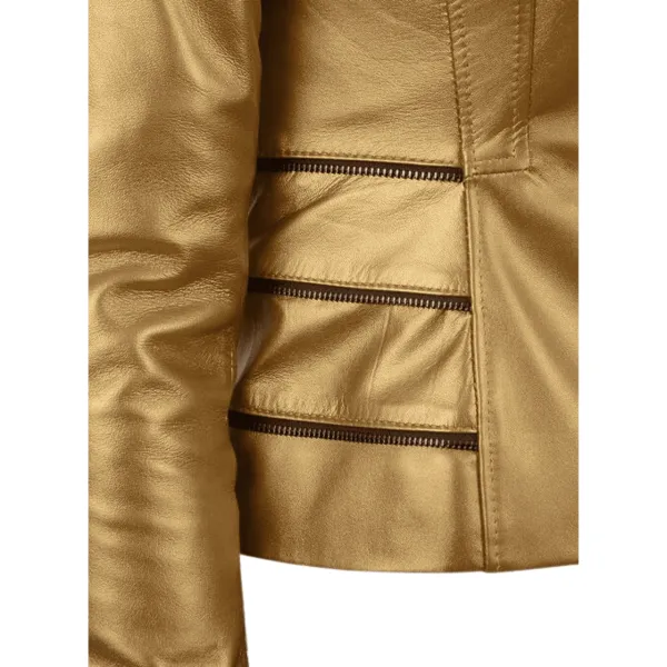 Handcrafted Luxury Gold Leather Jacket Women - Image 4