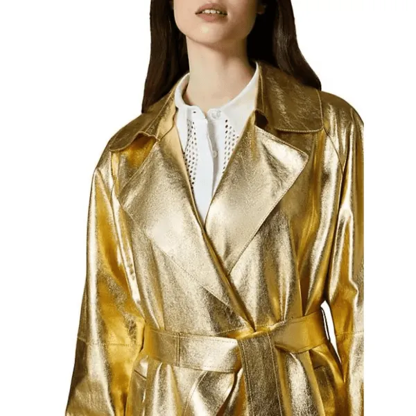 Luxurious Gold Leather Coat For Women - Image 4