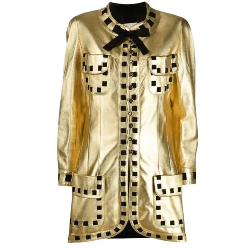 Opulent Women's Gold Leather Coat