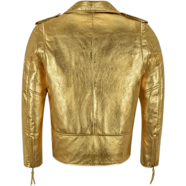 Elegant Gold Leather Jacket for Women - Image 3