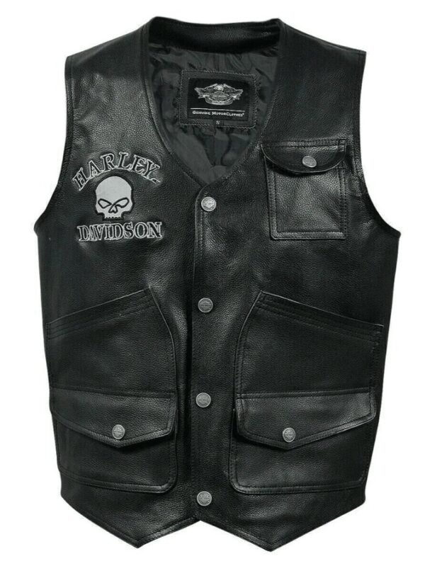 Harley Davidson Skull Embroidered Leather Vest