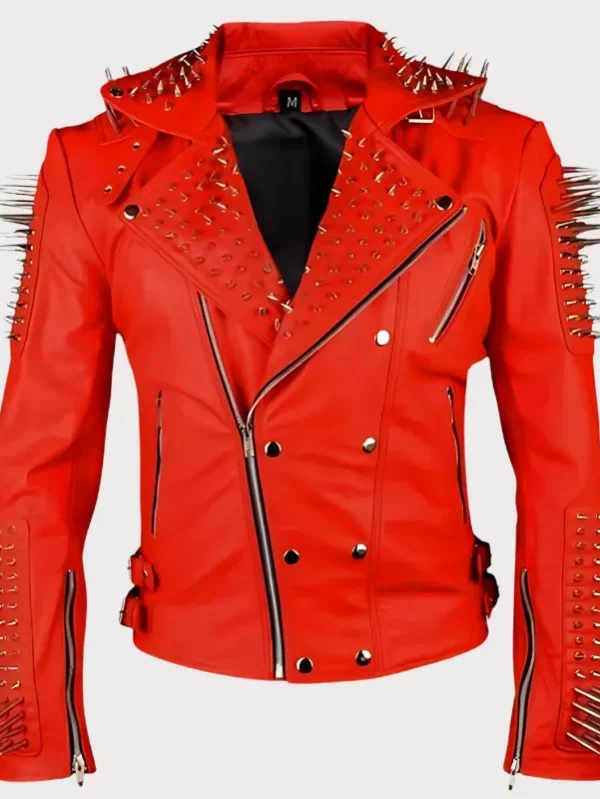 Biker Red Studs Fashion Leather Jacket