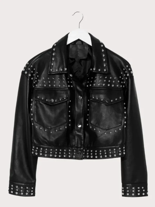 Black Cropped Studded Leather Jacket