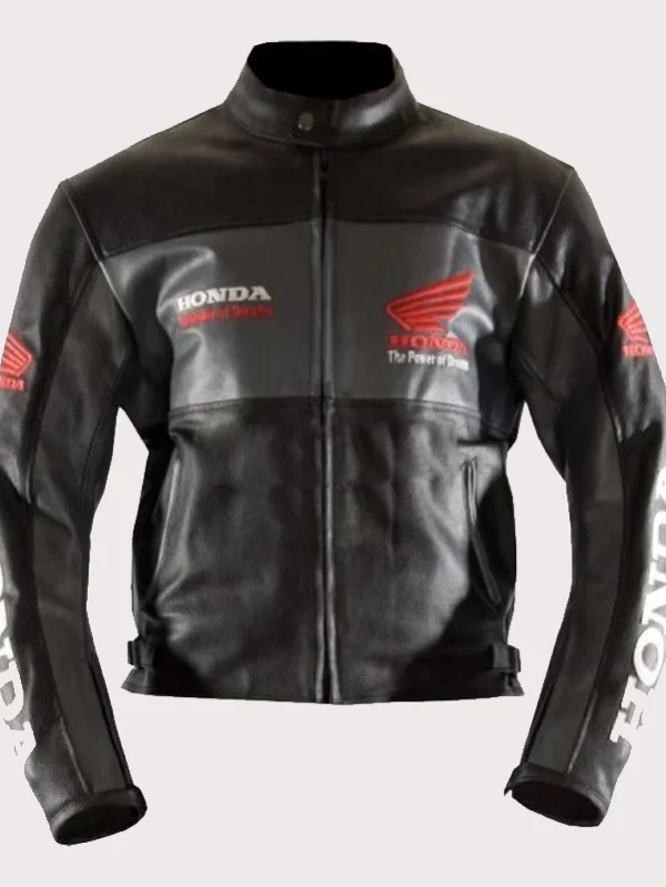 Black Honda Motorbike Cowhide Leather Jacket