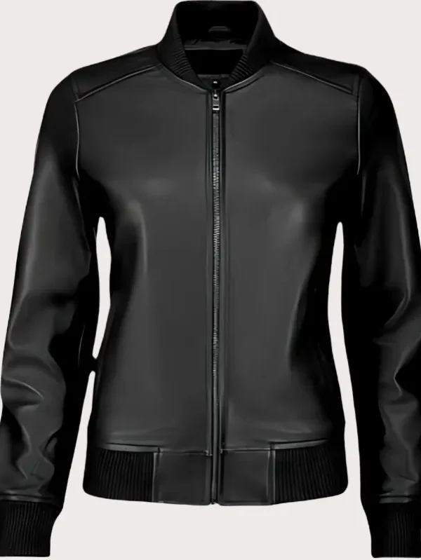 Black Leather Studded Bomber Jacket