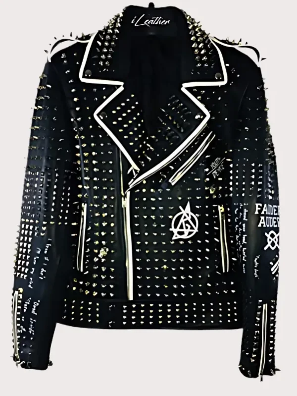Black Leather Studded Punk Style Jacket