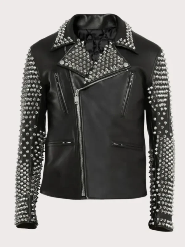 Black Studded Leather Jacket Mens