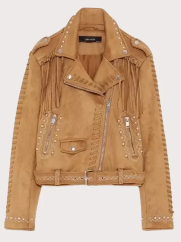 Fringed Leather Studded Biker Jacket