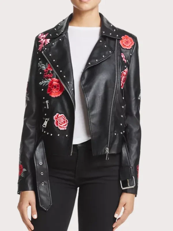 Silver Studded Embroidered Leather Jacket