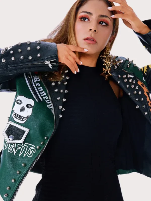 Graffiti Studs Style Biker Leather Jacket