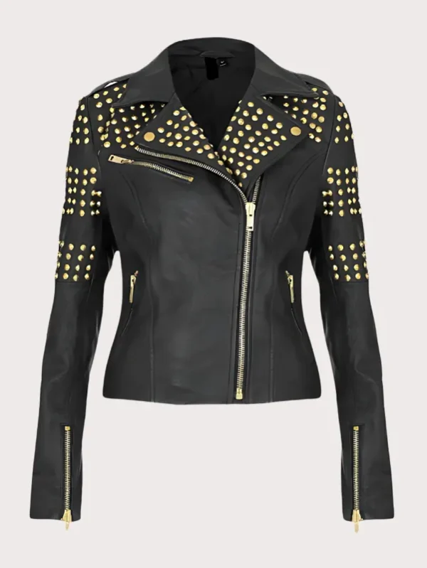 Handcrafted Golden Half Studded Leather Jacket