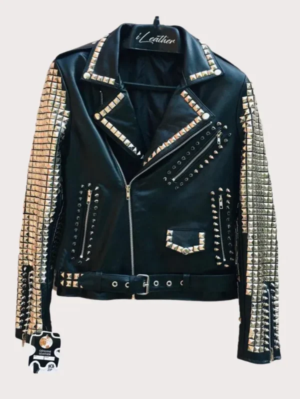 Handmade Women Black Studded Leather Jacket