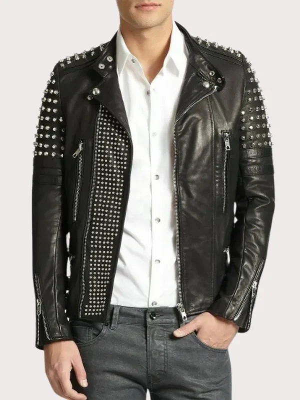 Handmade Men Black Leather Biker Jacket