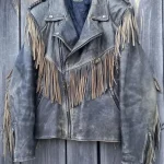 90s Vintage Fringe Leather Jacket for Men