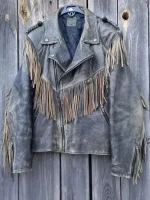 90s Vintage Fringe Leather Jacket for Men