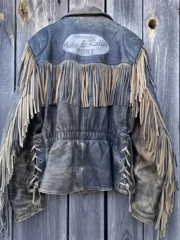 90s Vintage Fringe Leather Jacket for Men - Image 6