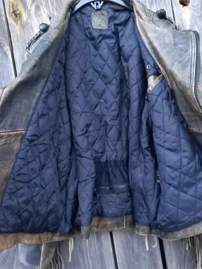 90s Vintage Fringe Leather Jacket for Men - Image 8