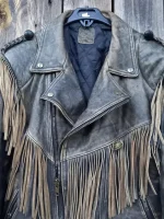 90s Vintage Fringe Leather Jacket for Men - Image 2