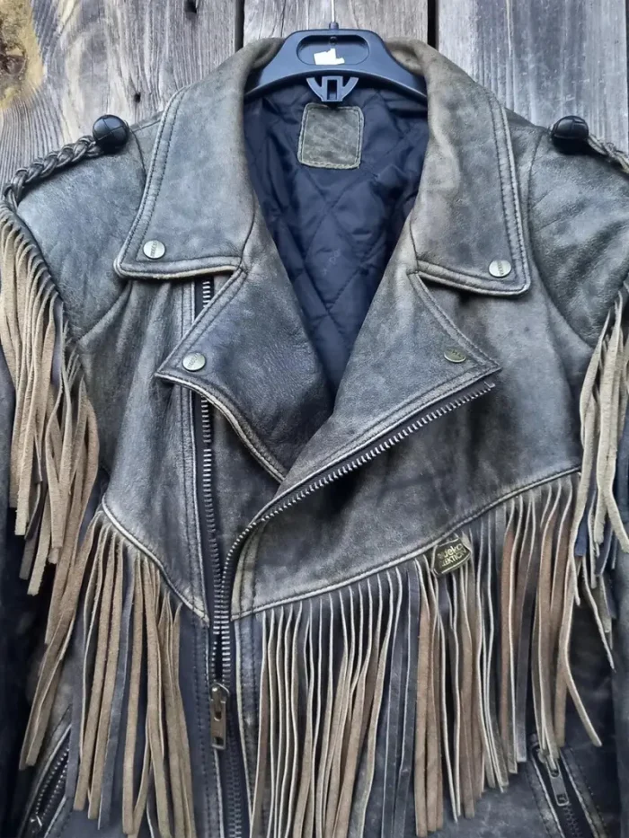90s Vintage Fringe Leather Jacket for Men - Image 2