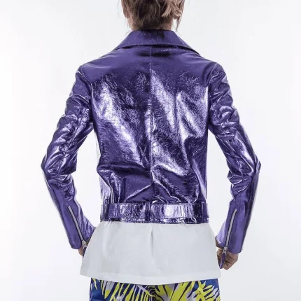 Amethyst Shimmer Women Metallic Leather Jacket back