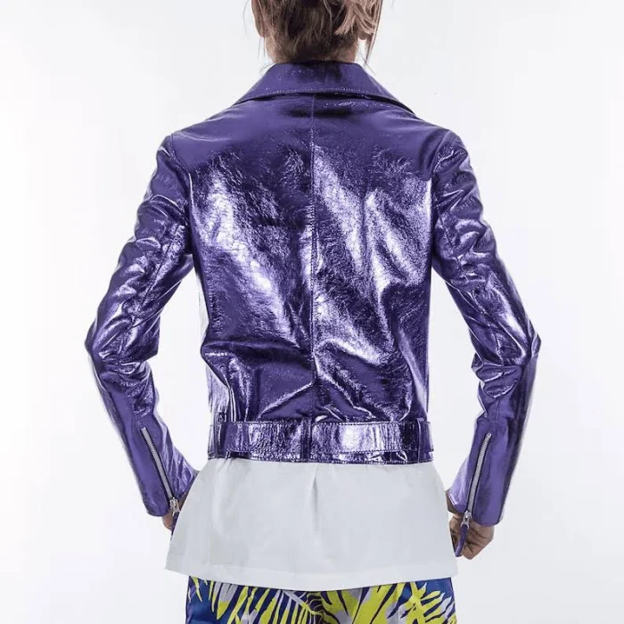 Amethyst Shimmer Women Metallic Leather Jacket back