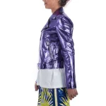 Amethyst Shimmer Women Metallic Leather Jacket 2 side pose