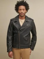 Asymmetrical Mens Black Leather Jacket