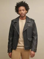 Asymmetrical Mens Black Leather Jacket 2