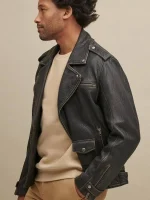 Asymmetrical Mens Black Leather Jacket 3