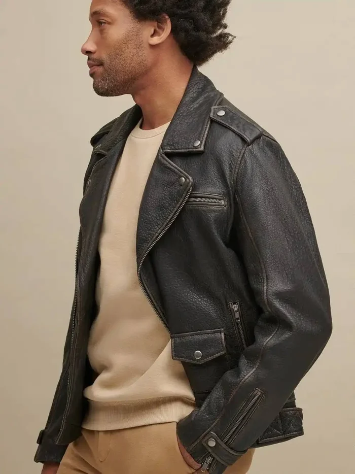 Asymmetrical Mens Black Leather Jacket 3