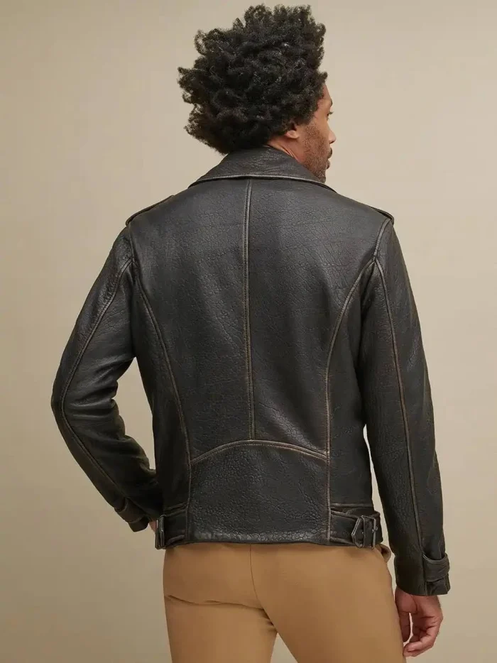 Asymmetrical Mens Black Leather Jacket back