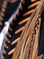 Beaded Leather Fringe Womens Jacket - Image 3