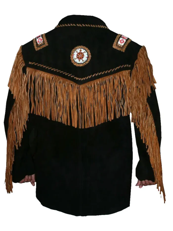 Beaded Leather Fringe Womens Jacket - Image 4