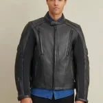 Black Padded Leather Biker Jacket