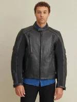 Black Padded Leather Biker Jacket